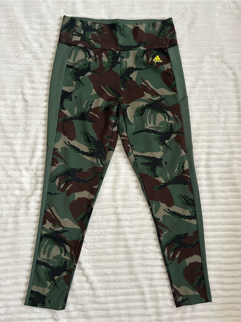 adidas Green Camouflage Performance Leggings with Olive Panels